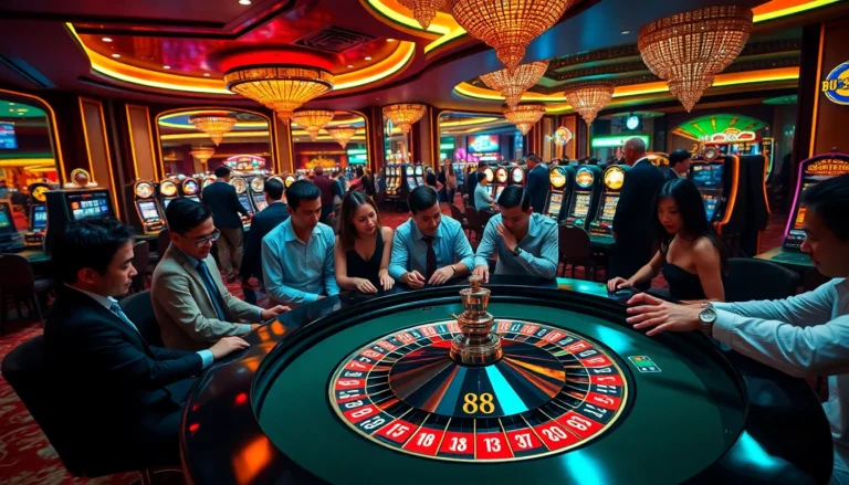 Experience the thrill of the "88 new" casino roulette table, where players eagerly stack chips for their chance to win.