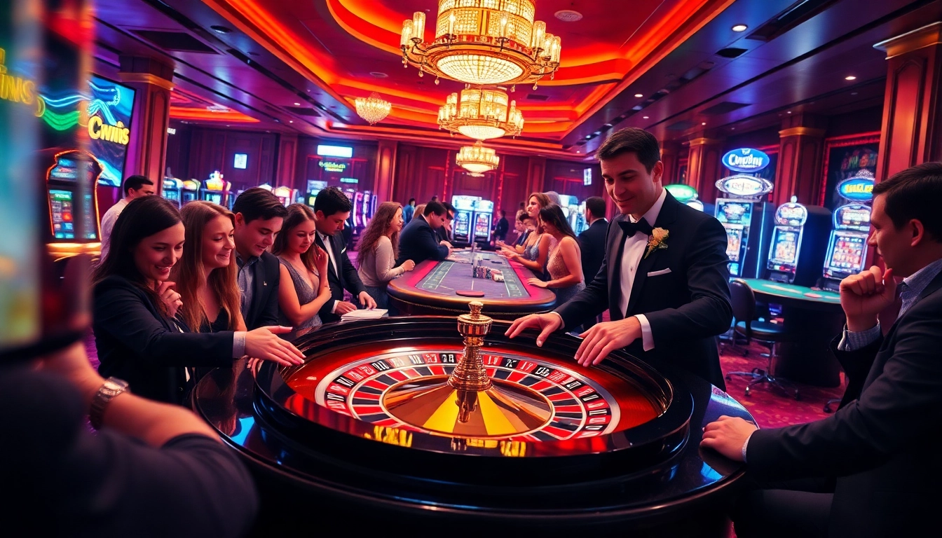 Exciting gambling experience at https://okwin.living/ with players enjoying roulette and vibrant casino ambiance.